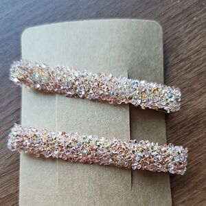 New Pink Irridescent Elegant Crystal Sparkly Hair Clips Wedding Alligator Clip